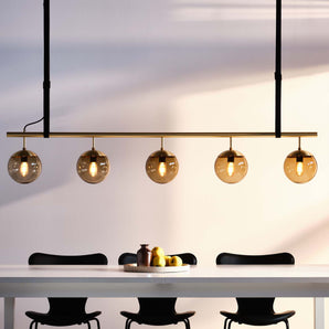 Long Lord Model 5 Pendant Lamp - Black/Smoked Glass/Nature Leather
