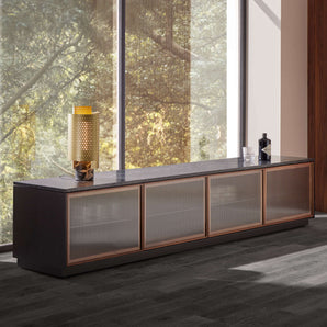 Rio RIO410 Sideboard - Dark Stained Walnut / Honed Marquina Marble Metallic Plinth