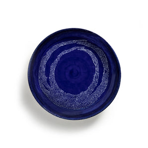 Feast Dots White Serving Plate - Medium/Lapis Lazuli Swirl
