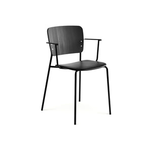 Mono 81 Metal Base with Armrests Upholstered Seat Dining Chair - Leather Elmosoft (Black 99999)