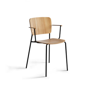 Mono Metal Base with Armrest Dining Chair - Lacquered Oak