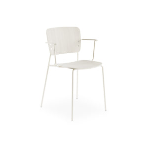 Mono Metal Base with Armrest Dining Chair - Pearl White
