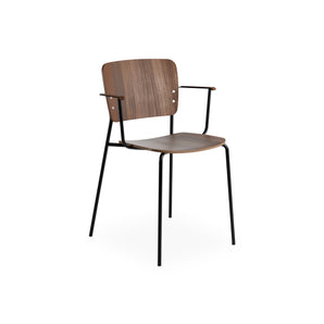 Mono Metal Base with Armrest Dining Chair - Smoked Stained Oak
