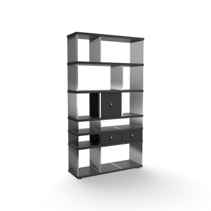 Diesys Comp B Bookcase - Ebony/Brushed Steel/Hide (Graphite C18)