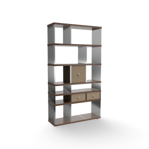 Diesys Comp B Bookcase - Walnut/Brushed Steel/Hide (Sand C17)