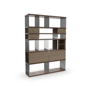 Diesys Comp E Bookcase - Walnut/Brushed Steel/Hide (Sand C17)
