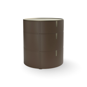 Round 3 SR03 Bedside Table - Hide (Coffee)/Champagne Steel