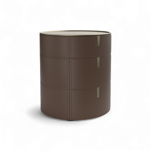 Round 3 SR03 Bedside Table - Hide (Coffee)/Champagne Steel