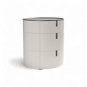 Round 3 SR03 Bedside Table - Hide (Off White)/Titanium Steel