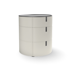Round SR01 Bedside Table - Hide (Off White)/Titanium Steel