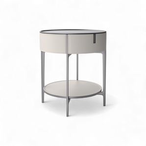 Round SR01 Bedside Table - Hide (Off White)/Titanium Steel