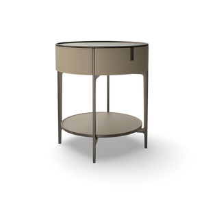 Round SR01 Bedside Table - Hide (Sand)/Bronze Steel
