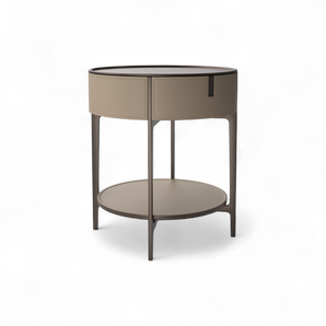 Round SR01 Bedside Table - Hide (Sand)/Bronze Steel