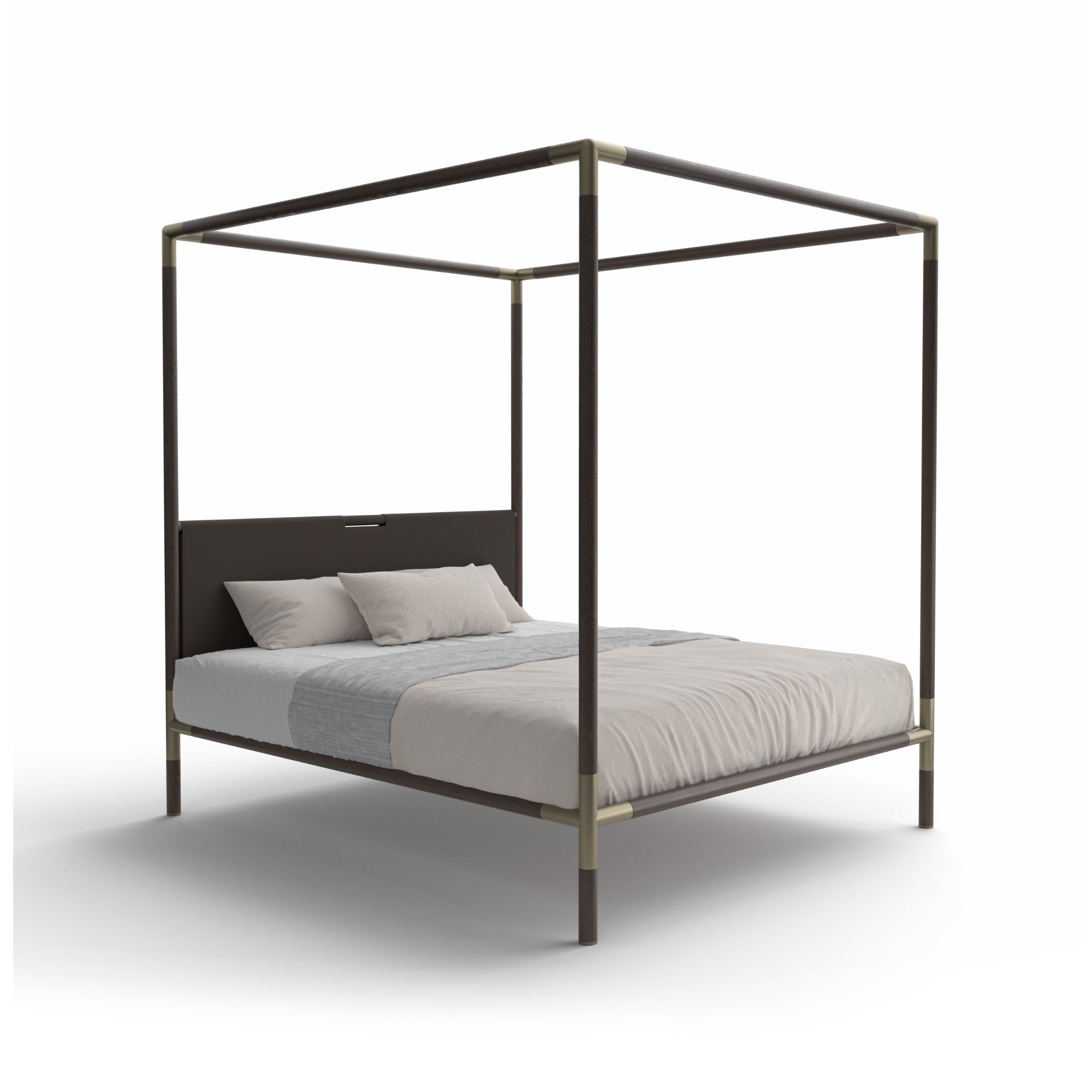 Arbore 180 Bed - Wenge Treated Ash/Champagne Metal/Ecoleather (C 2338)-1