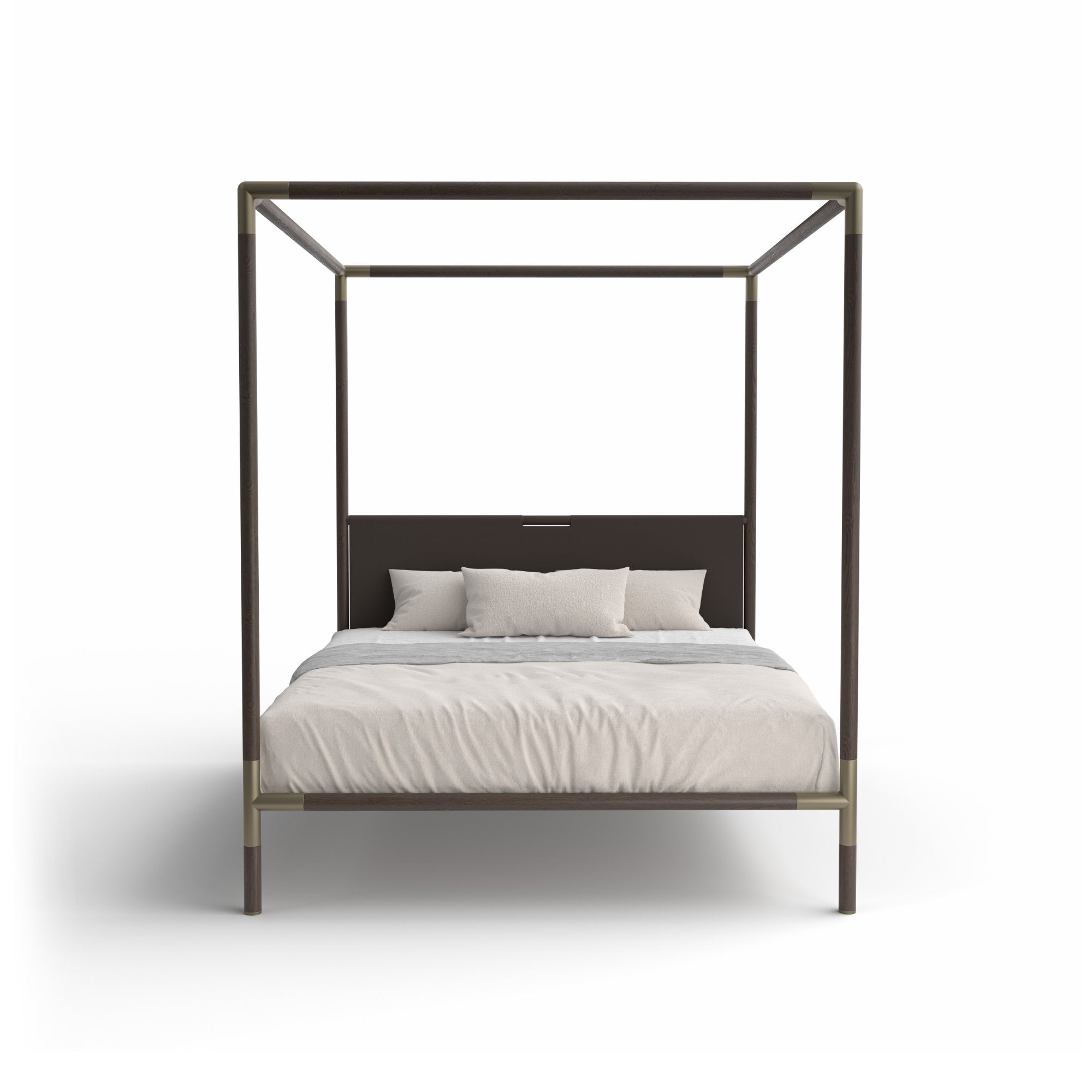 Arbore 180 Bed - Wenge Treated Ash/Champagne Metal/Ecoleather (C 2338)-3