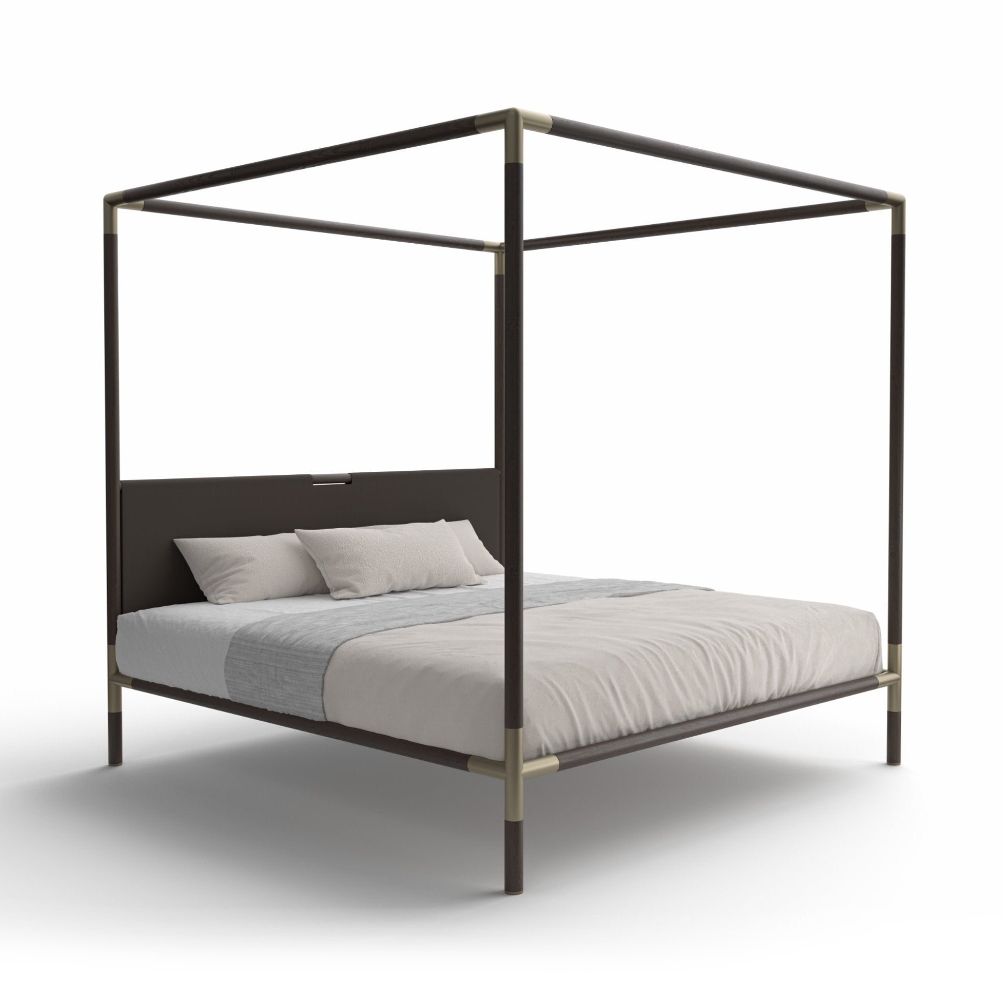 Arbore 200 Bed - Wenge Treated Ash/Champagne Metal/Ecoleather (C 2338)