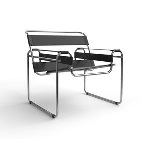 كرسي بذراعين مارسيل بروير 135 - كروم/ جلد أسود