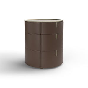 Round 3 SR03 Bedside Table - Hide (Coffee)/Champagne Steel