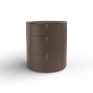 Round 3 SR03 Bedside Table - Hide (Coffee)/Champagne Steel