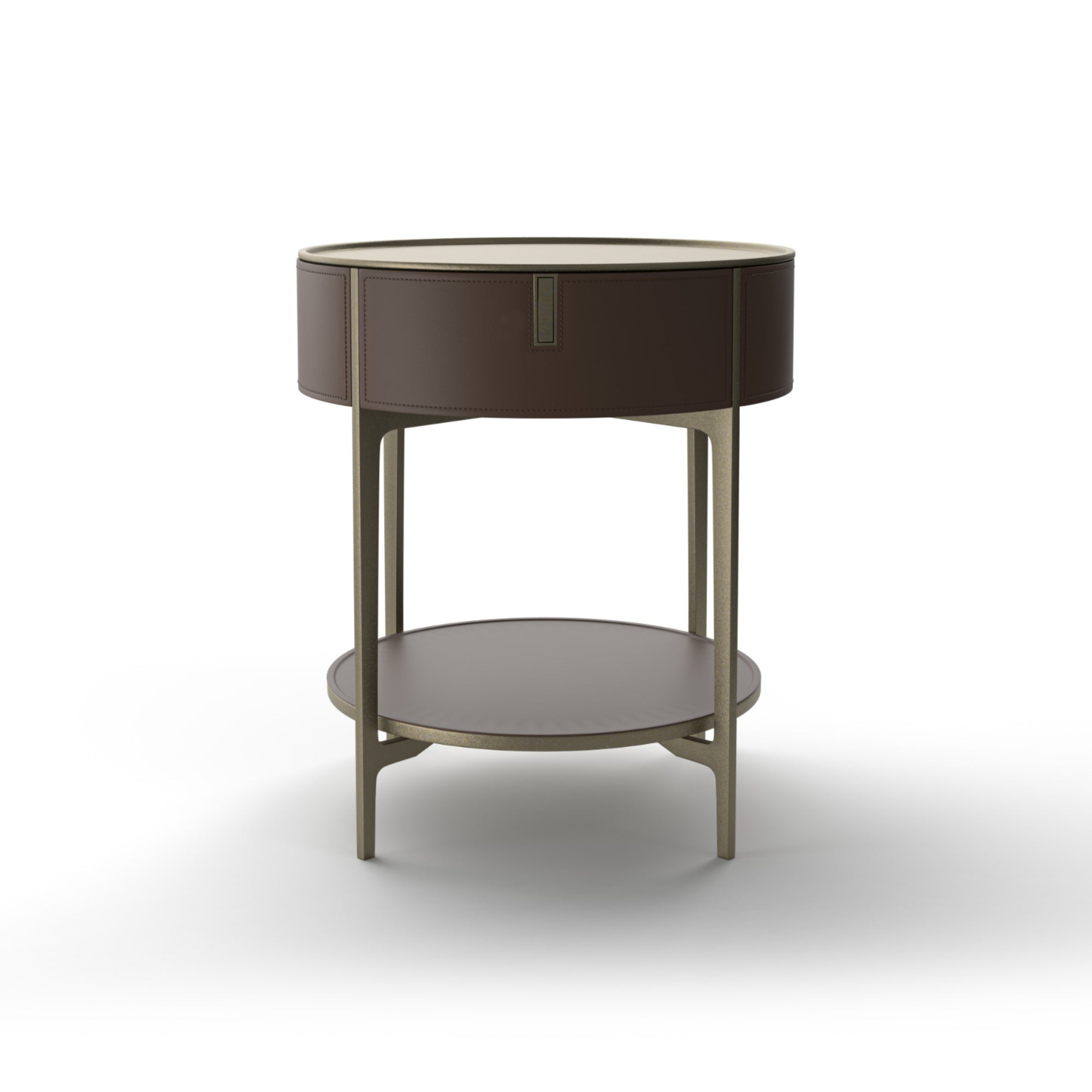 Round SR01 Bedside Table - Hide (Coffee)/Champagne Steel-3