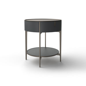 طاولة جانبية للسرير مستديرة SR01 - جلد (جرافيت)/فولاذ بيلتروكس