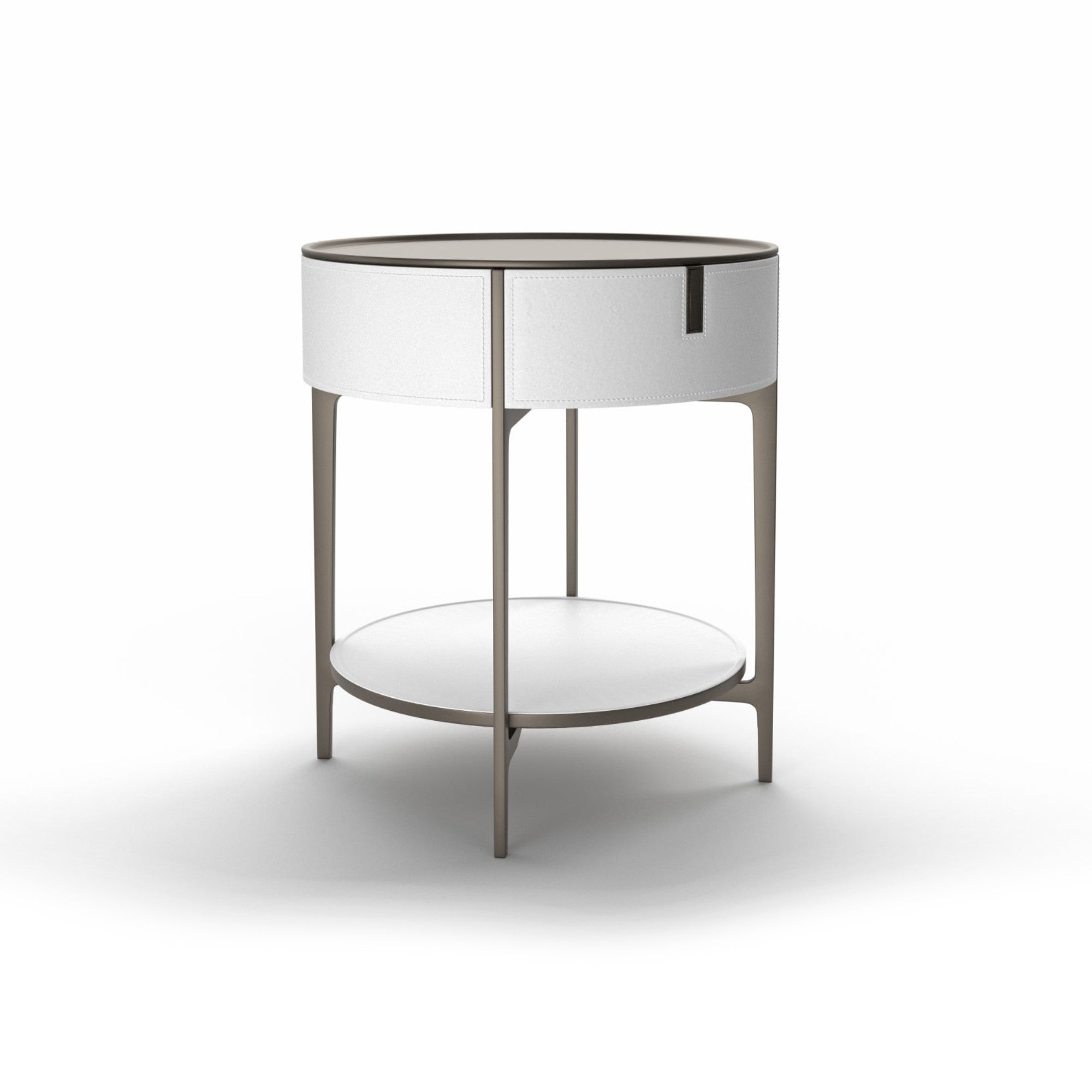 Round SR01 Bedside Table - Hide (White C10)/Peltrox Lacquer-1