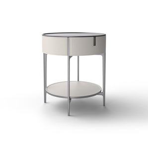 Round SR01 Bedside Table - Hide (Off White)/Titanium Steel