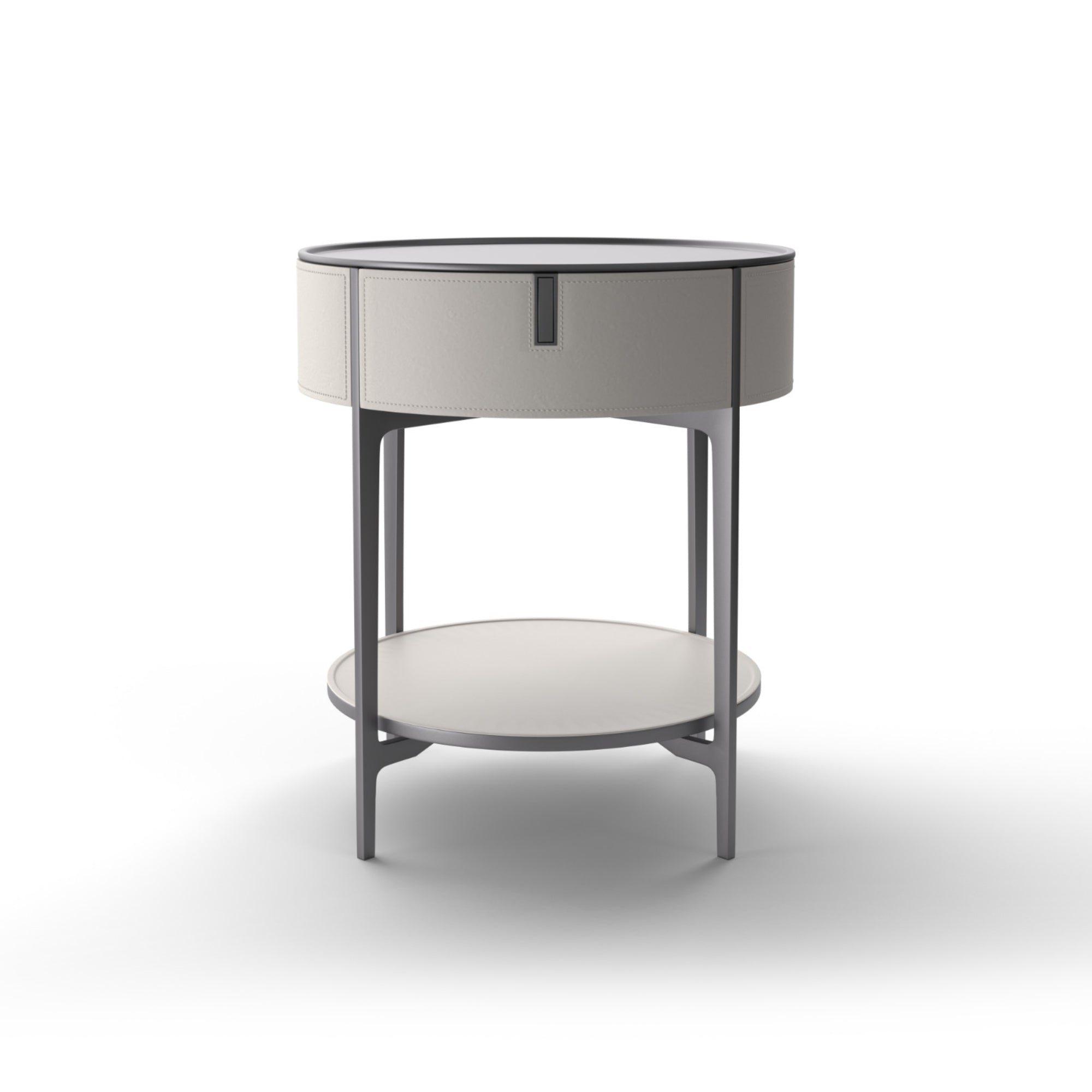 Round SR01 Bedside Table - Hide (Off White)/Titanium Steel-3