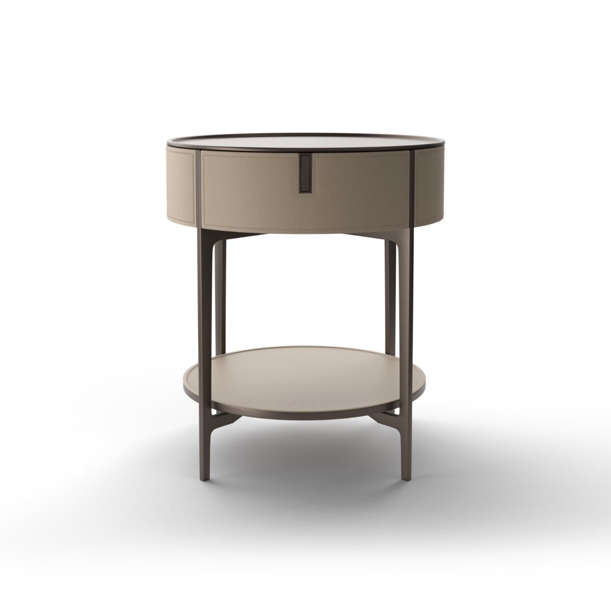 Round SR01 Bedside Table - Hide (Sand)/Bronze Steel-3