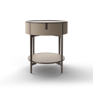 Round SR01 Bedside Table - Hide (Sand)/Bronze Steel