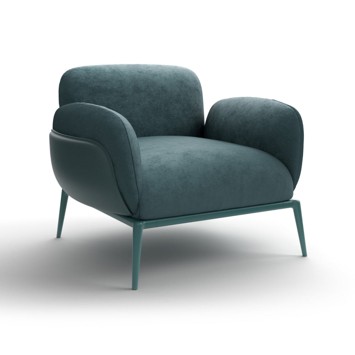 Brooklyn Armchair – 106x80 / Metal (RAL 7031) / Leather (Linea 692)/Fabric (Nobilis 023)