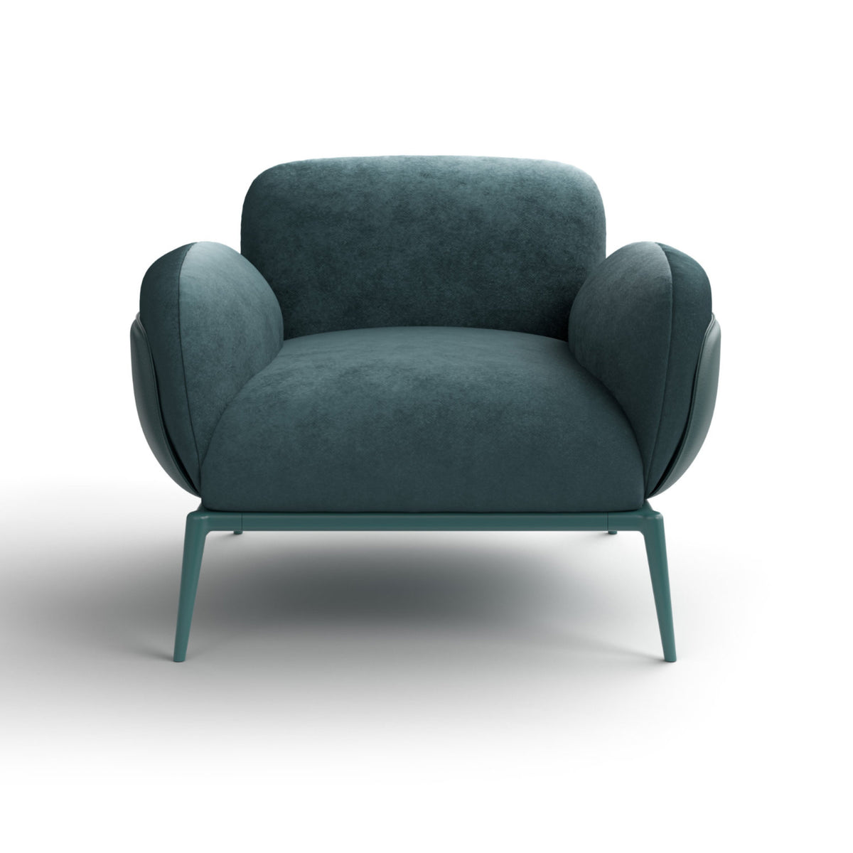 Brooklyn Armchair – 106x80 / Metal (RAL 7031) / Leather (Linea 692)/Fabric (Nobilis 023)