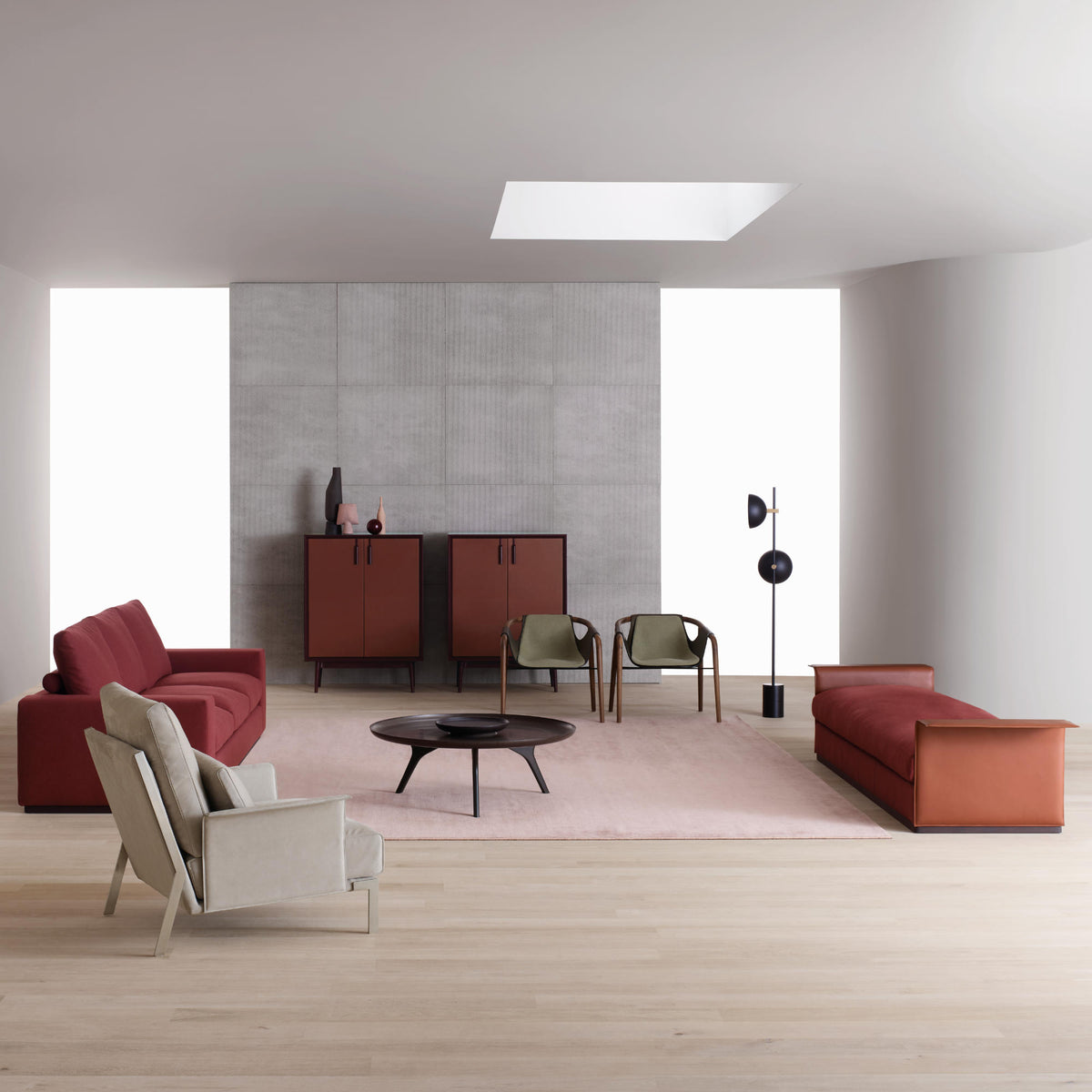 Theo Cabinet – 94x50x123 / Wood (Stained Ash) / Leather (Legacy 8003)