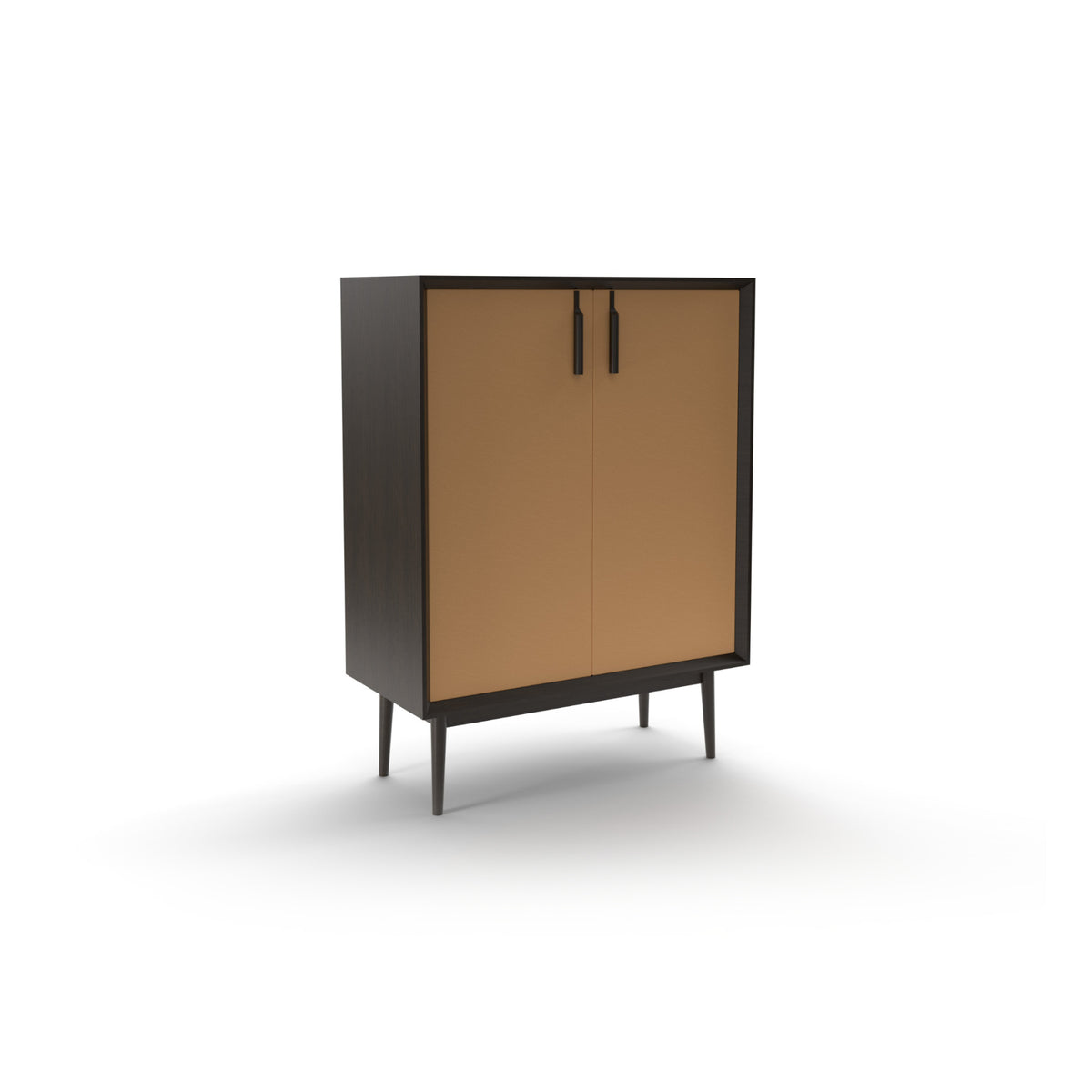 Theo Cabinet – 94x50x123 / Wood (Stained Ash) / Leather (Legacy 8003)