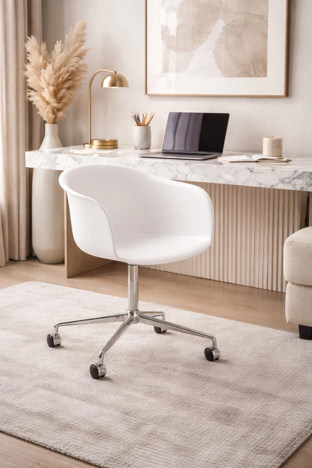 Elefy Home Office Chair – 57.5x77 / Polished Aluminium / Polypropylene (White)-2