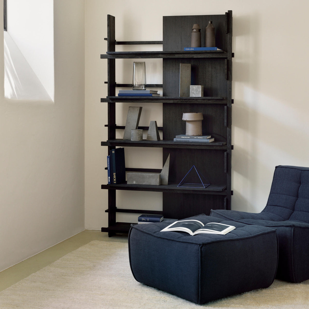 Abstract Bookcase & Shelf – 123x35x210 / Wood (Varnished Teak Black)-2