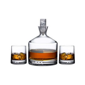 Alba Whiskey Carafe and Tumbler - Clear (Set of 3)