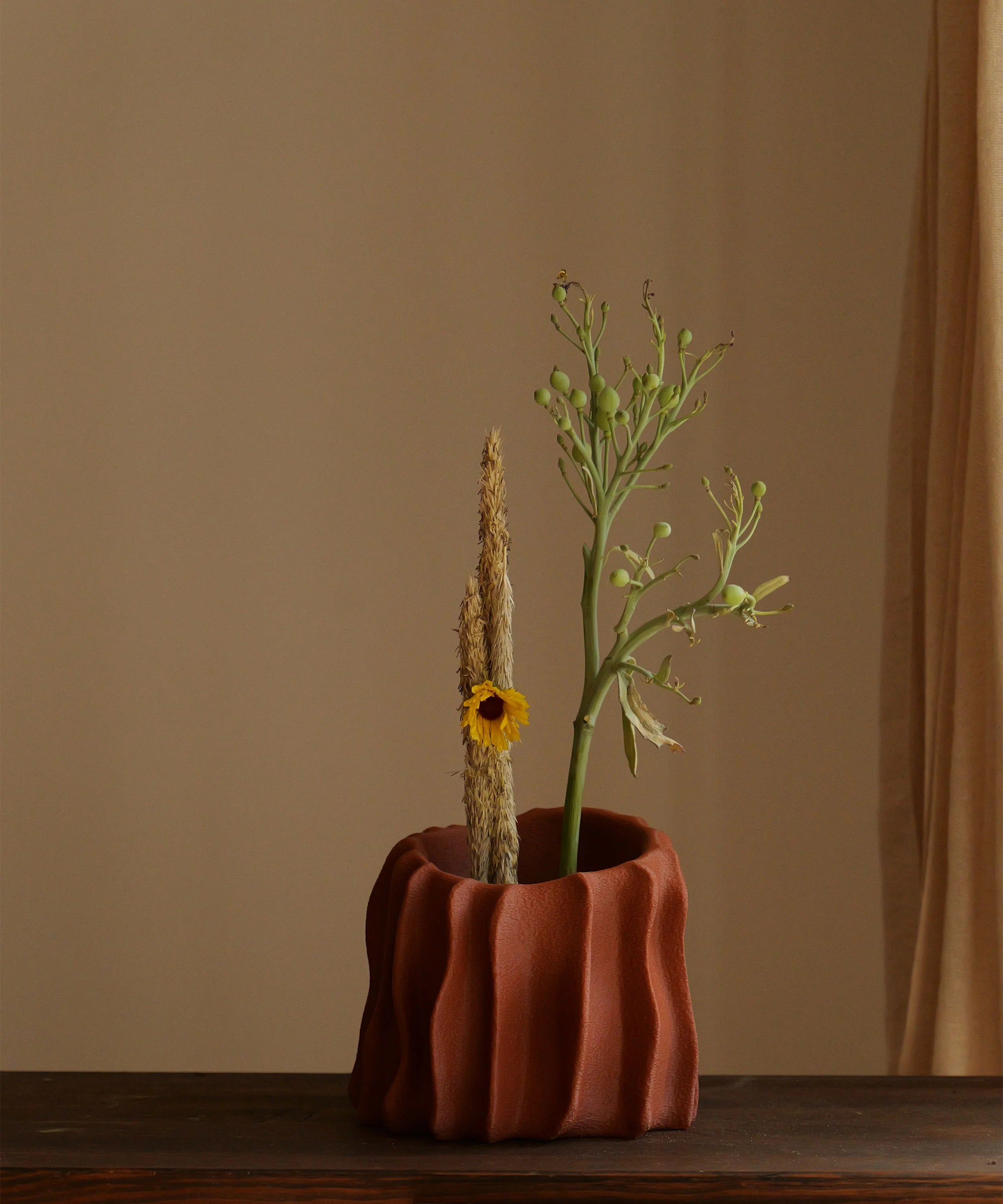 Kora 01 3D Printed Plant Pot - Small/Burnt Ochre-2