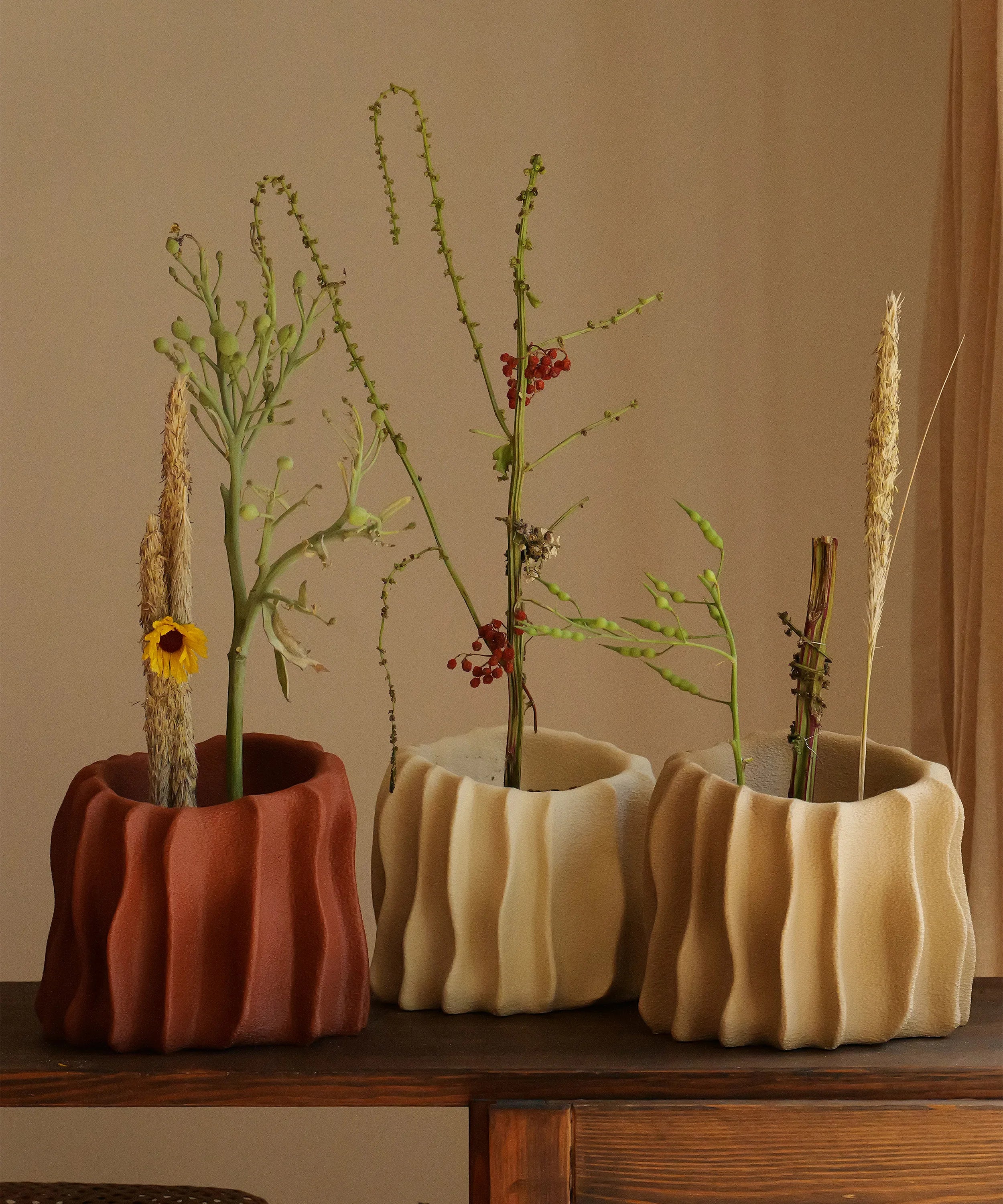 large ochre plant pot Amanita Labs - Kora 01 3D Printed Plant Pot