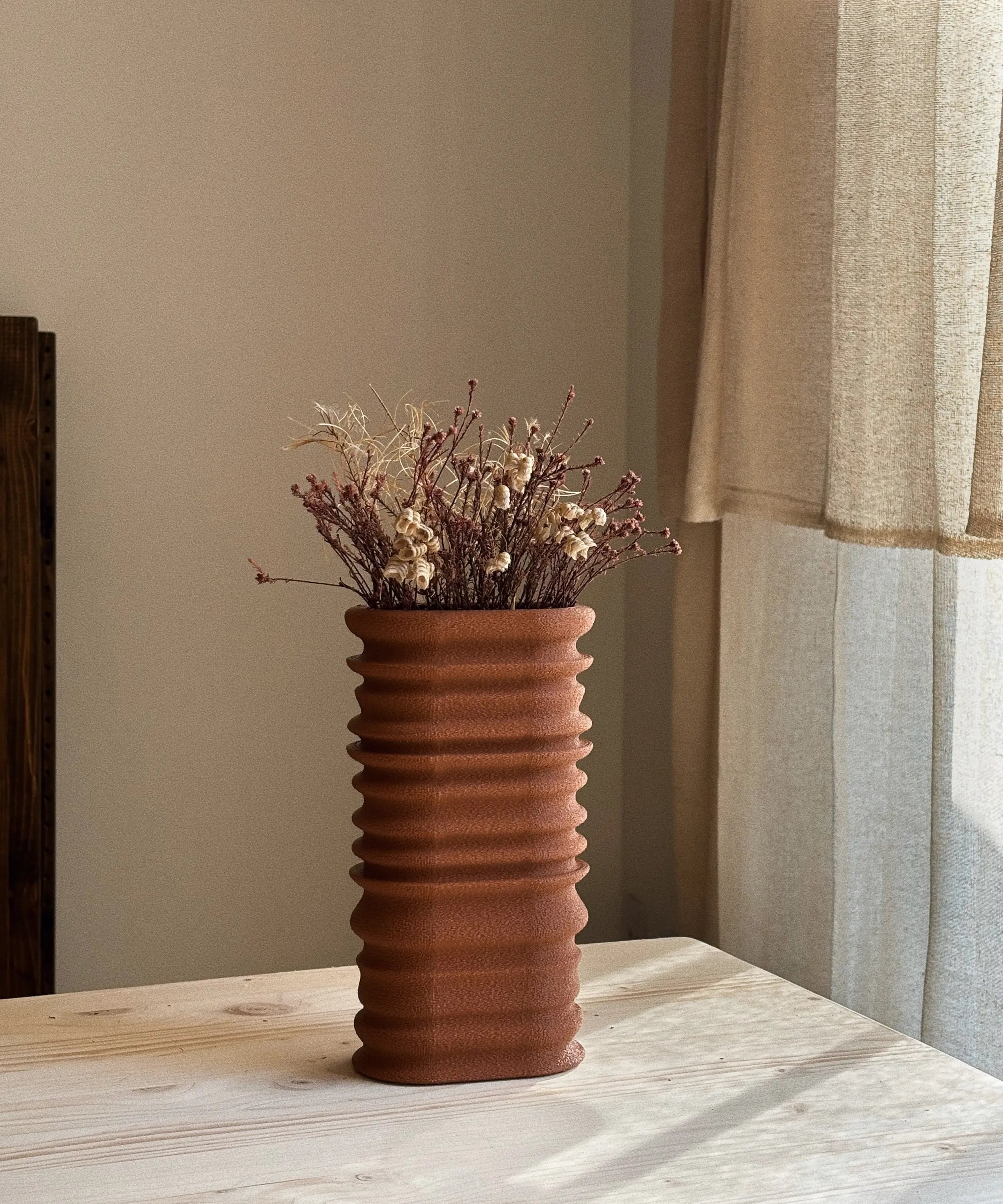 Tun 3D Printed Tall Vase - Burnt Ochre-2