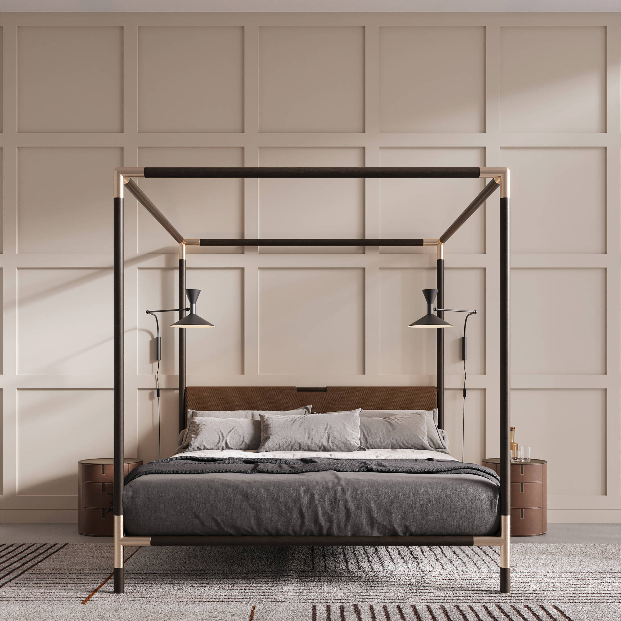 Arbore 180 Bed - Wenge Treated Ash/Champagne Metal/Ecoleather (C 2338)-4