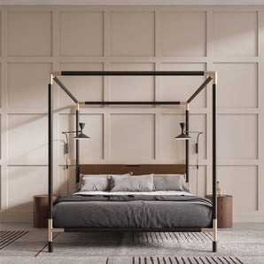 Arbore 200 Bed - Wenge Treated Ash/Champagne Metal/Ecoleather (C 2338)