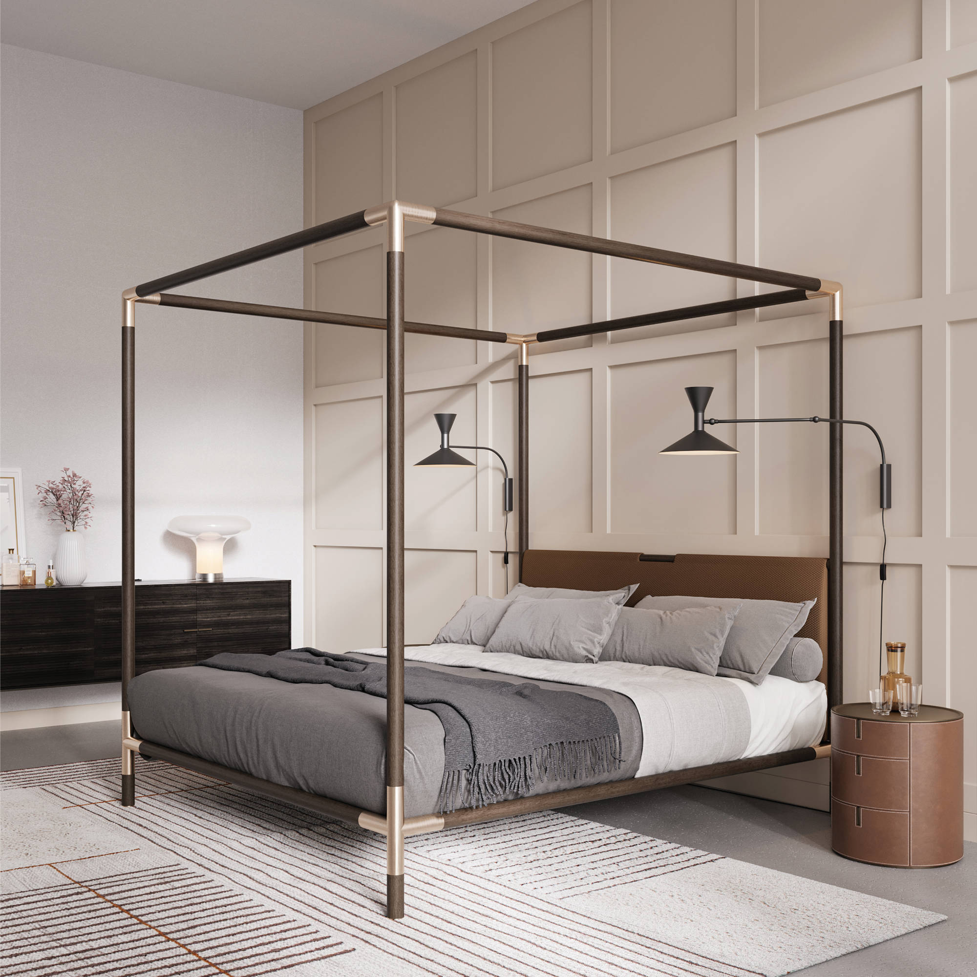 Arbore 180 Bed - Wenge Treated Ash/Champagne Metal/Ecoleather (C 2338)-2