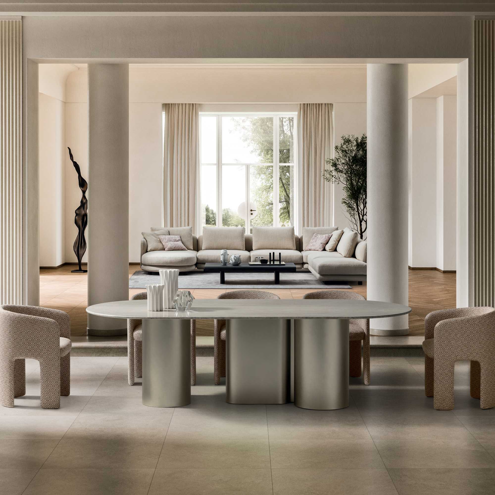 Arcade JTV5L Dining Table - Silk Grey (LE10)/Crackle Glass (VE12)-2