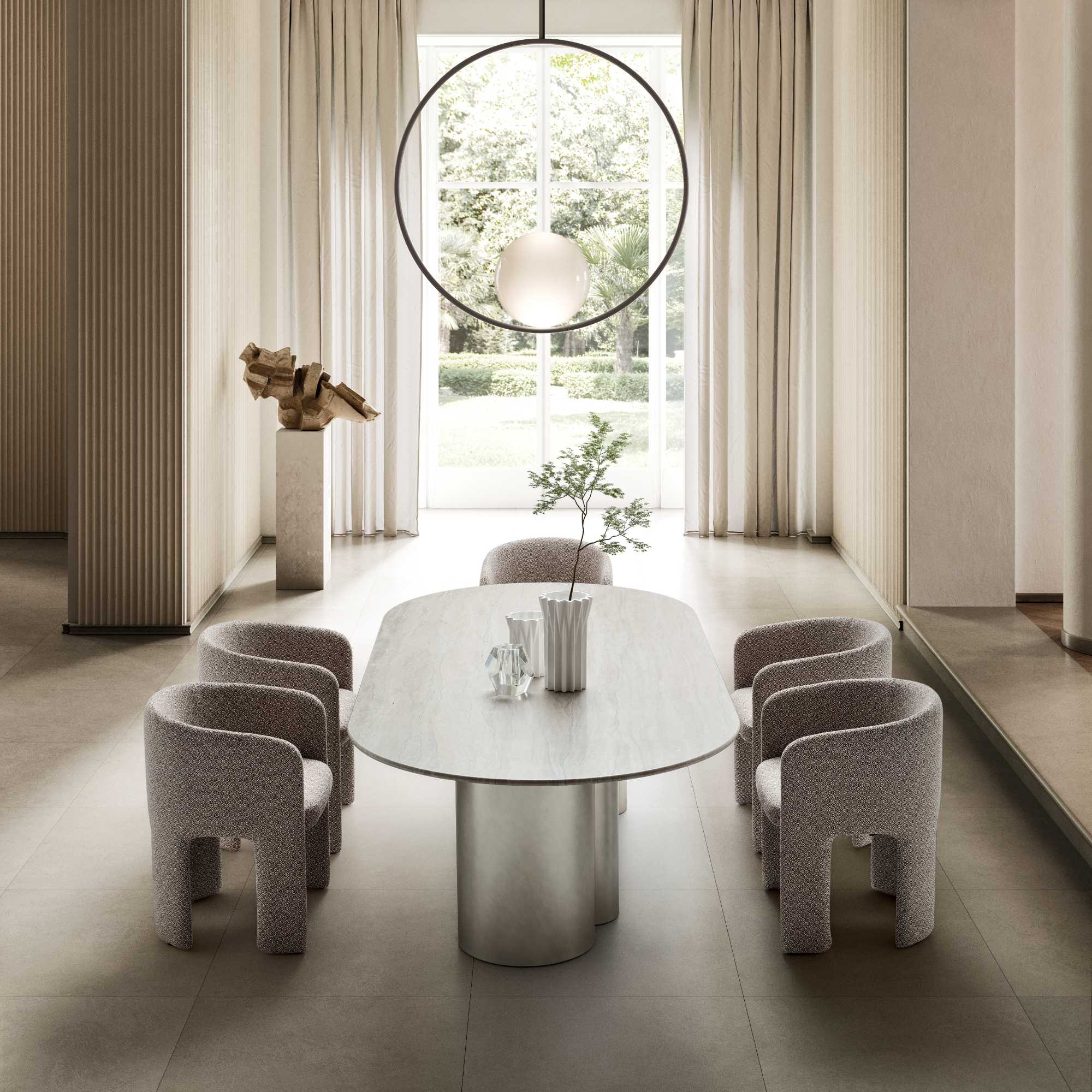 Arcade JTV5L Dining Table - Silk Grey (LE10)/Crackle Glass (VE12)-3