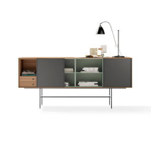 Aura 48 Sideboard - Walnut/Moss Green/Graphite