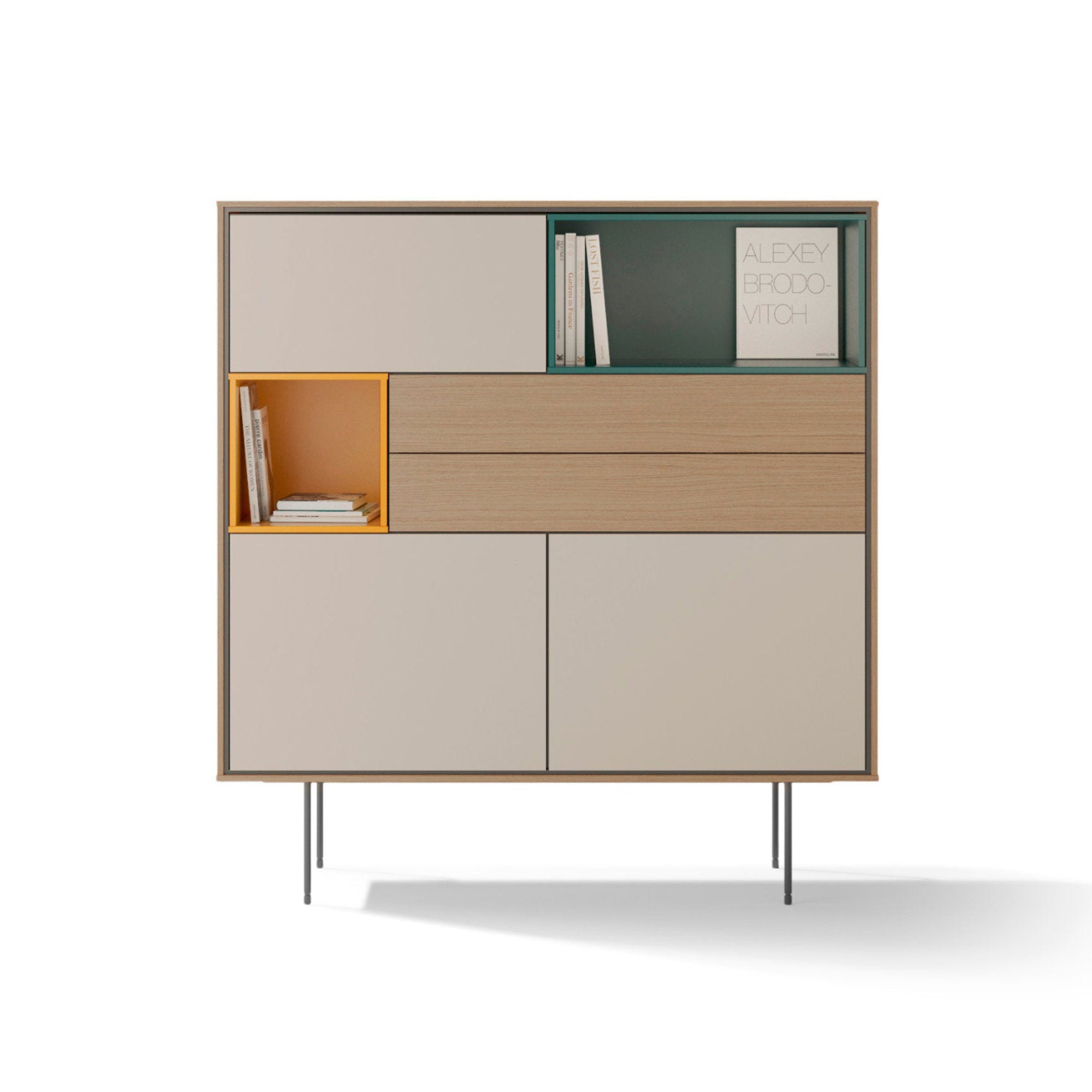 Aura 44 Bookcase - Tobacco/Stone/Forest/Ochre-1