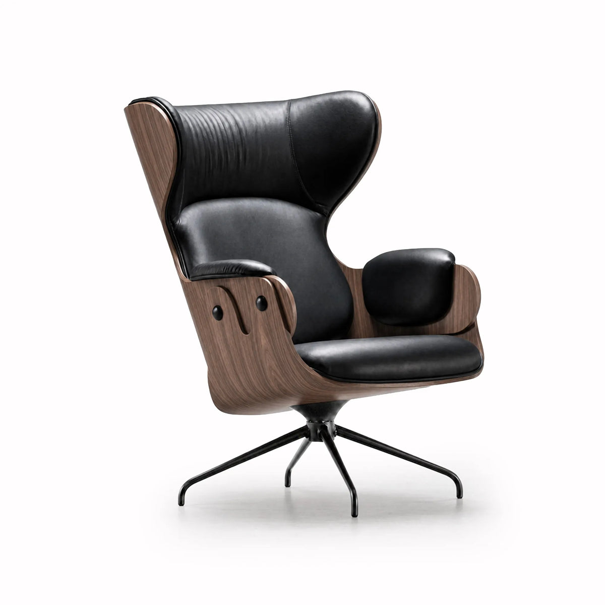 Lounger Armchair - Anthracite Grey/Walnut/Leather F (Florida Black F10)-1