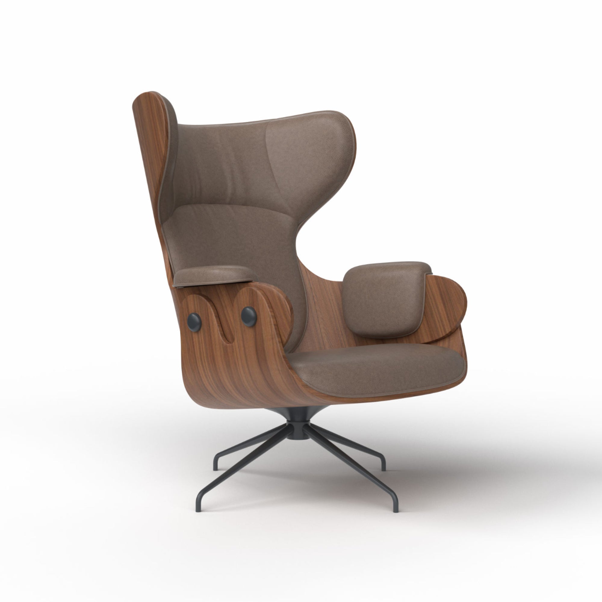 Lounger Armchair - Anthracite Grey/Walnut/Leather S (Clay S45)