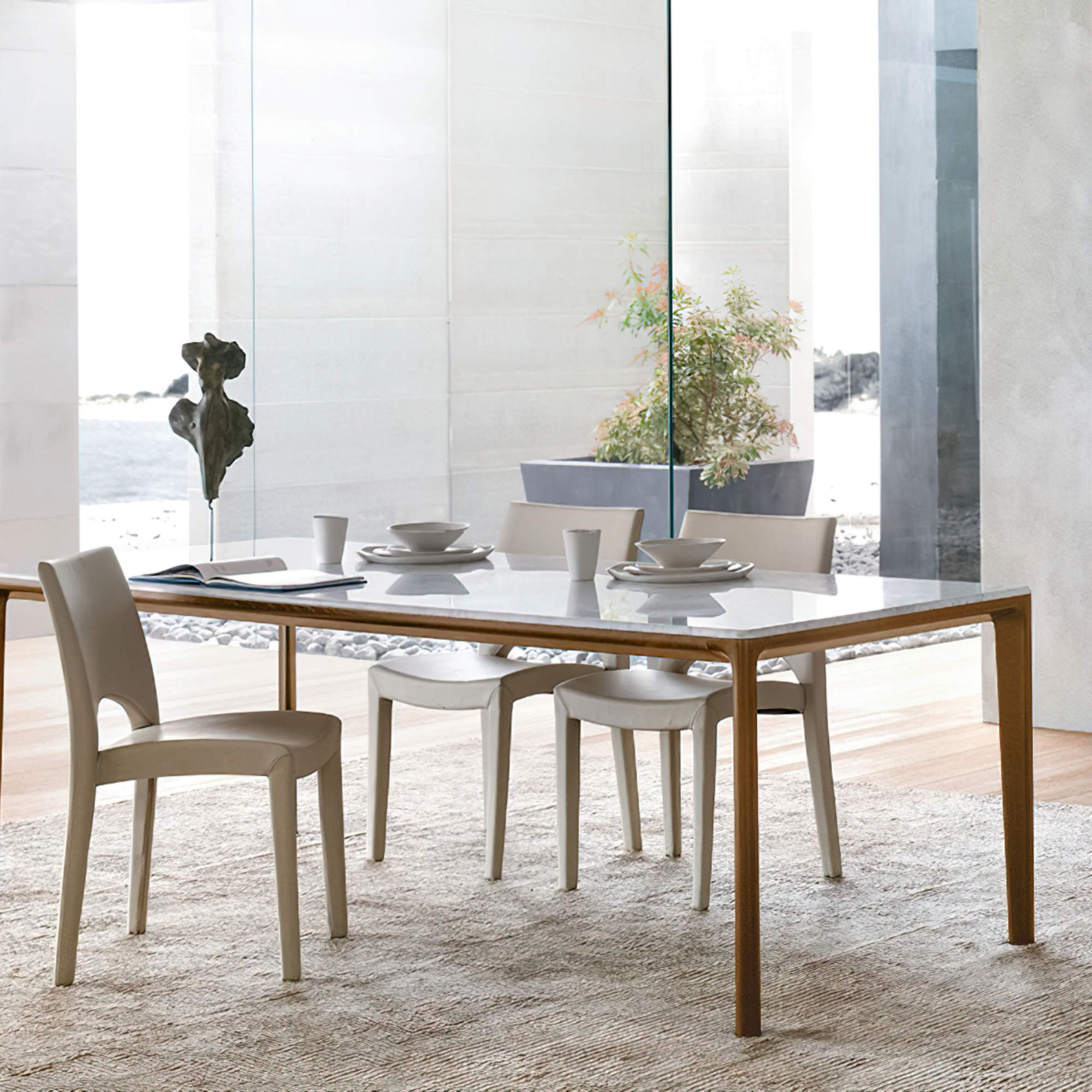 Board TBDR220 Dining Table - Heat-Treated Stained Ash/Michelangelo Marble-2